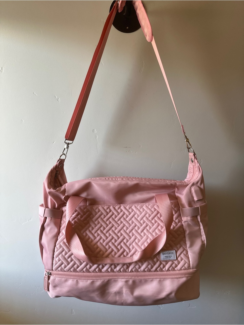 Quilted Pink Baby Diaper Bag Tote with Adjustable Strap